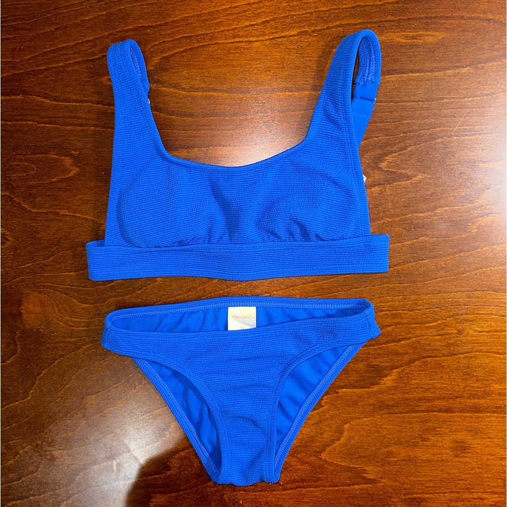 Blue ribbed bikini set